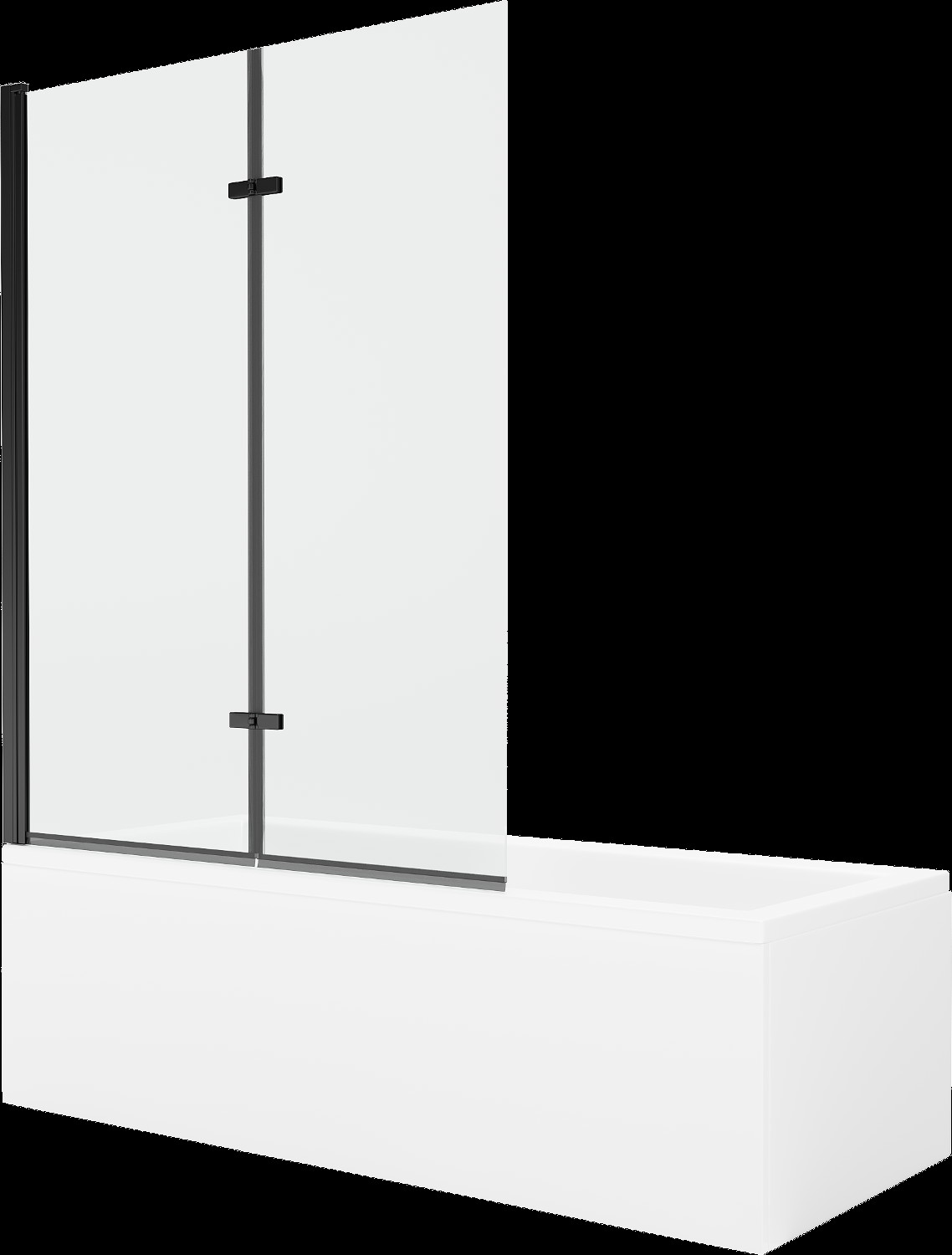 Mexen Cubik 170 x 70 cm téglalap alakú kád burkolattal és 2 szárnyas kádparavánnal 120 cm, Átlátszó, Fekete - 550317070X92120270