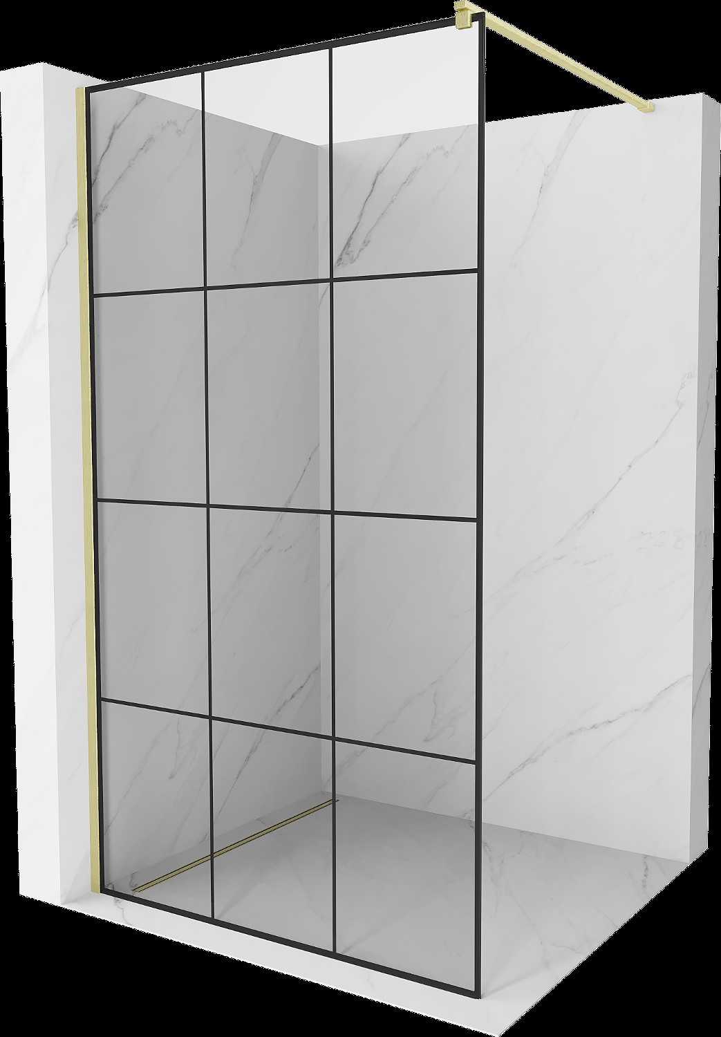 Mexen Kioto Walk-in zuhanyfal 110 x 200 cm, fekete minta 8 mm, arany kefe - 800-110-101-55-77