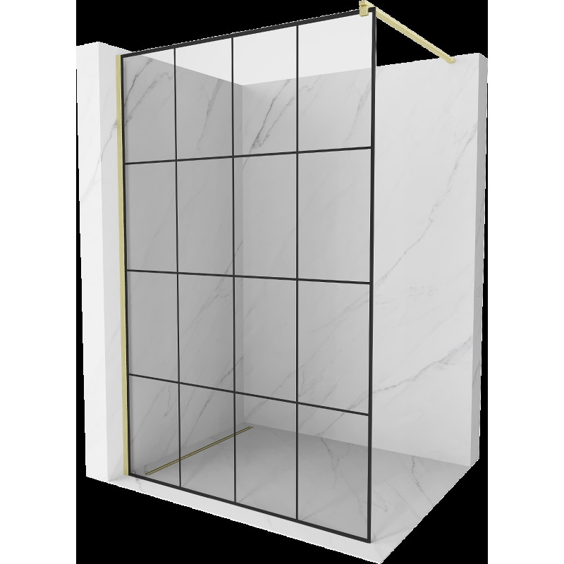 Mexen Kioto Walk-in zuhanykabin 150 x 200 cm, fekete minta 8 mm, arany kefélt - 800-150-101-55-77