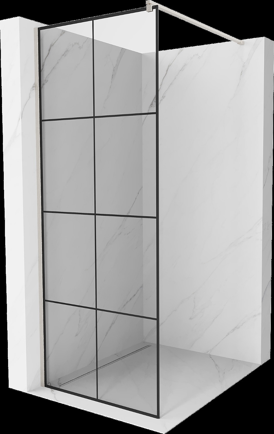 Mexen Kioto Walk-in zuhanyfal 70 x 200 cm, fekete minta 8 mm, alsó nikkelezés - 800-070-101-97-77