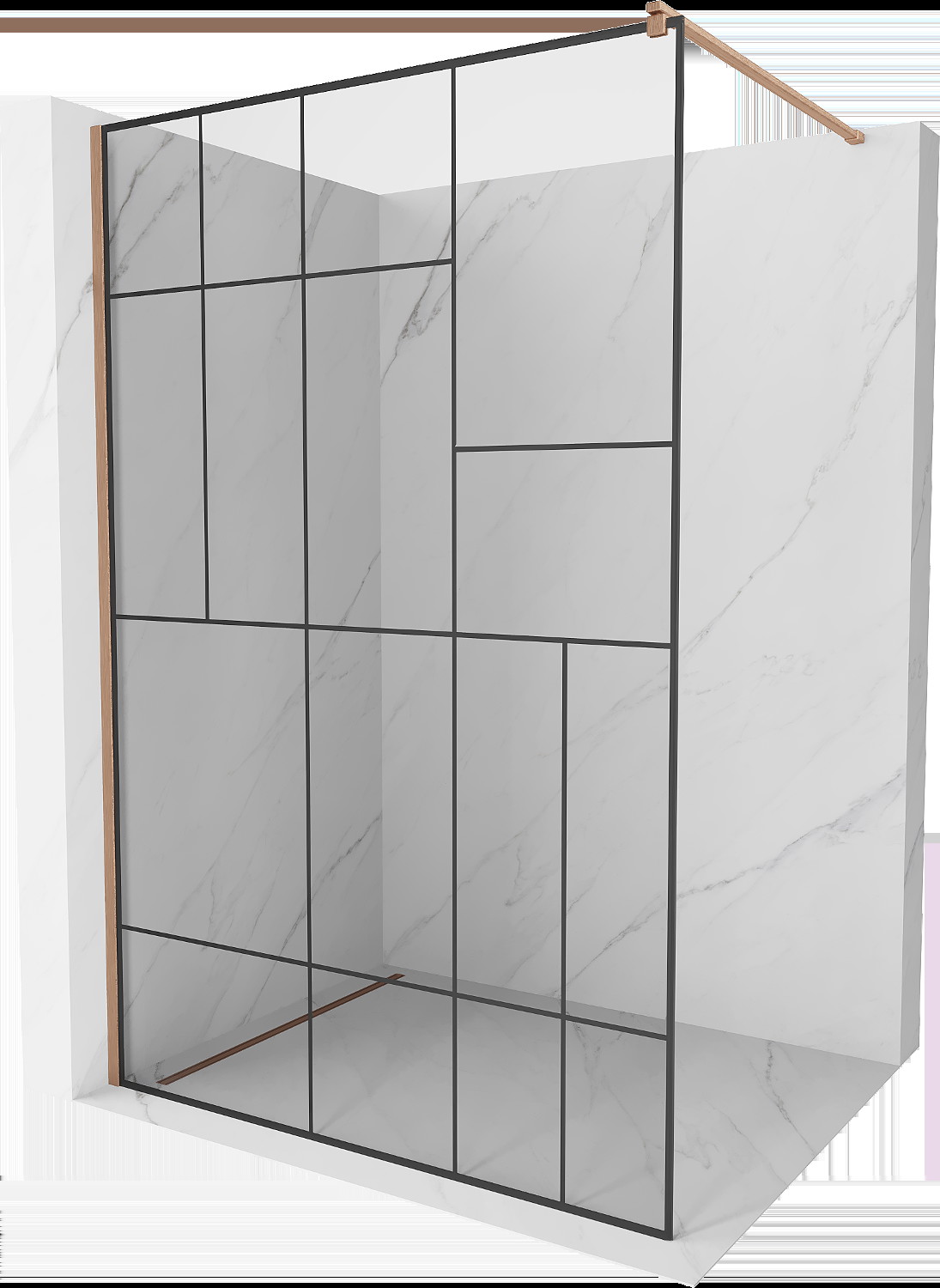 Mexen Kioto Walk-in zuhanyfal 70 x 200 cm, fekete mintázat 8 mm, kefélt réz - 800-070-101-65-78