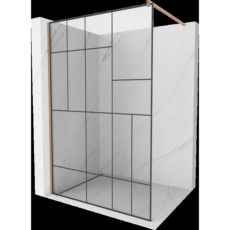 Mexen Kioto Walk-in zuhanyfal 140 x 200 cm, fekete minta 8 mm, csiszolt réz - 800-140-101-65-78