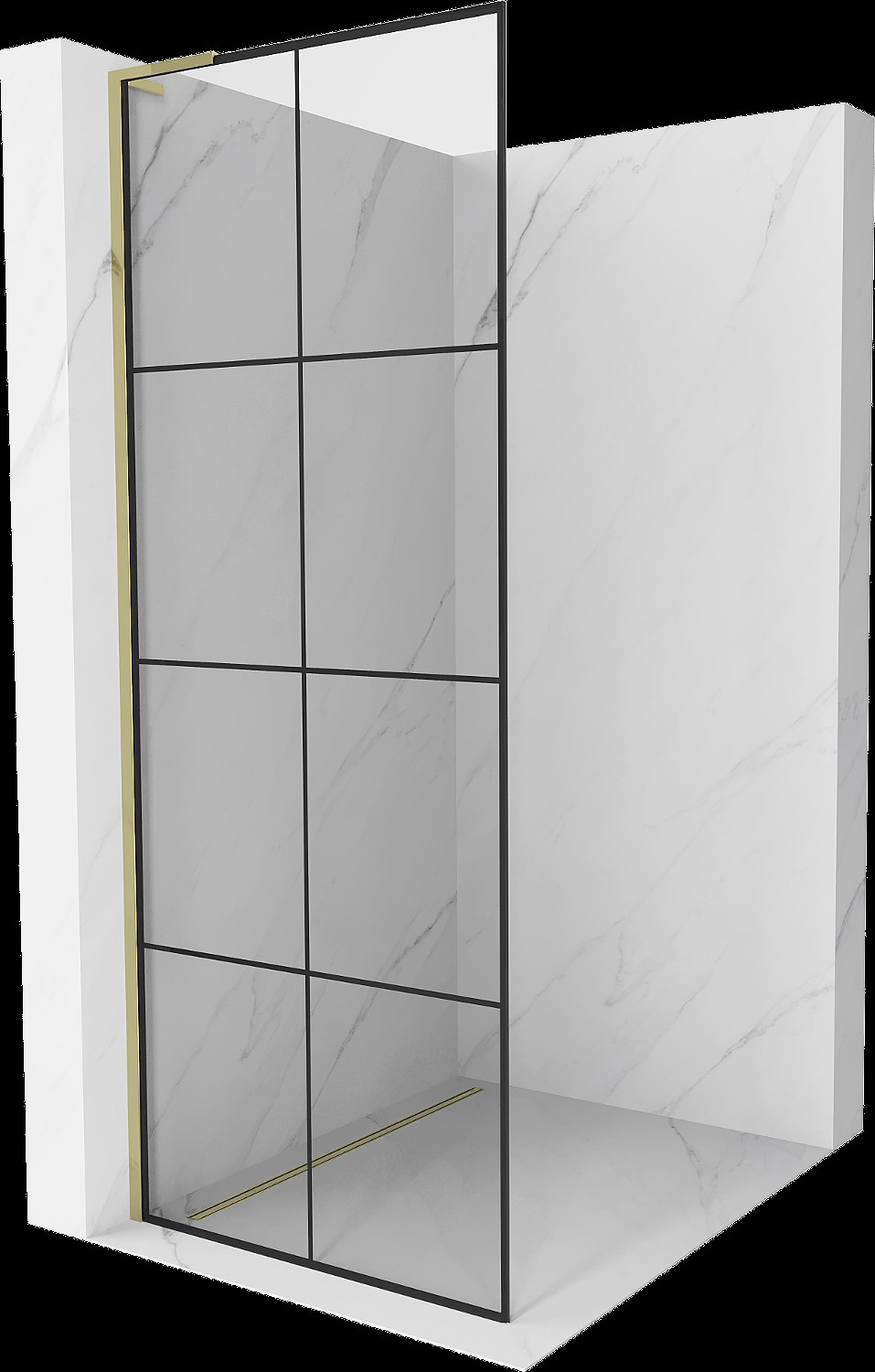 Mexen Kioto L Walk-in zuhanyfal 80 x 200 cm, fekete minta, arany - 800-080-103-50-77