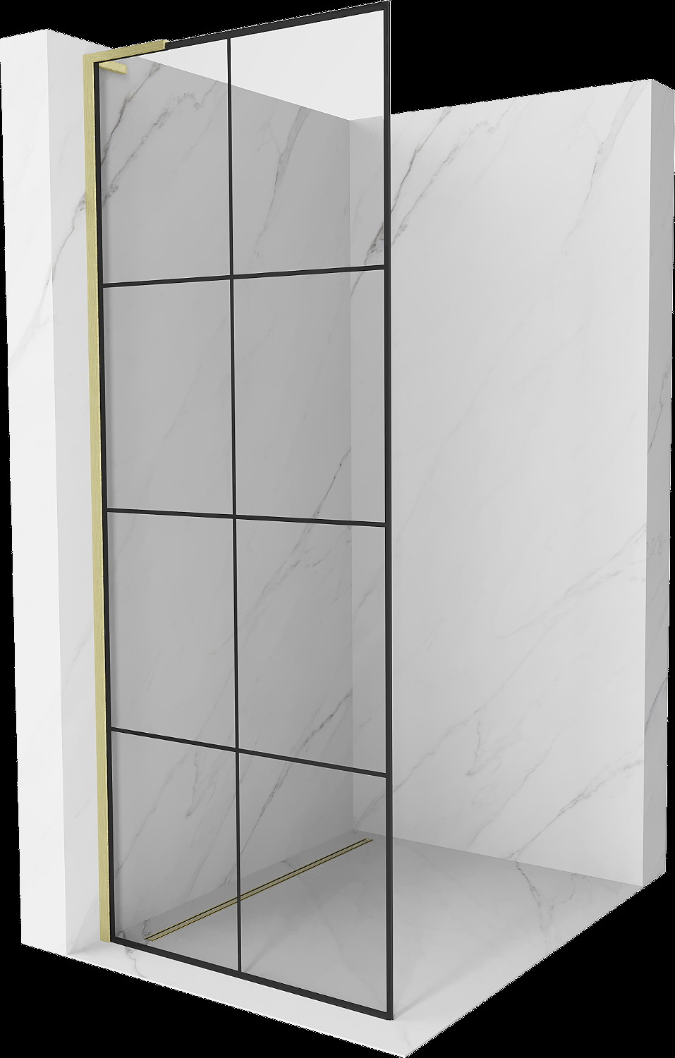 Mexen Kioto L Walk-in zuhanyfal 70 x 200 cm, fekete minta, arany kefélt - 800-070-103-55-77