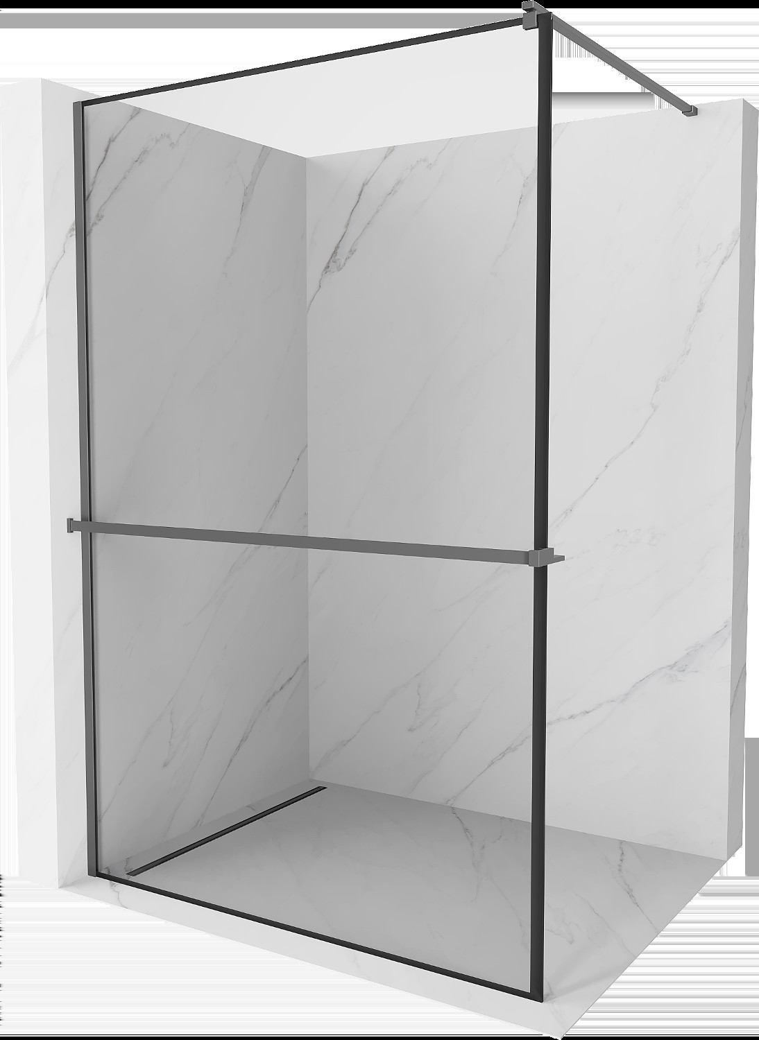 Mexen Kioto+ Walk-in zuhanyfal polccal 90 x 200 cm, fekete minta, gun metal - 800-090-121-95-70