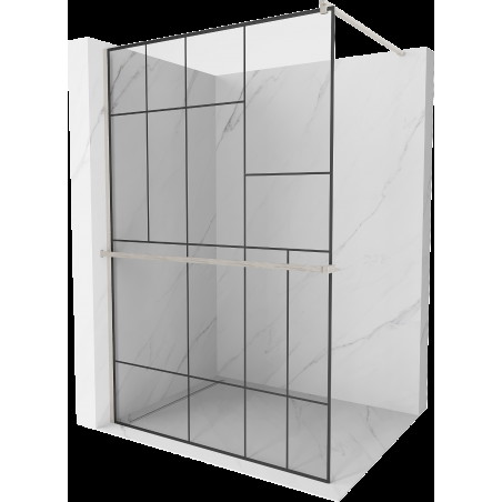 Mexen Kioto+ zuhanyfal polccal Walk-in 100 x 200 cm, fekete minta, kefélt nikkel - 800-100-121-97-78