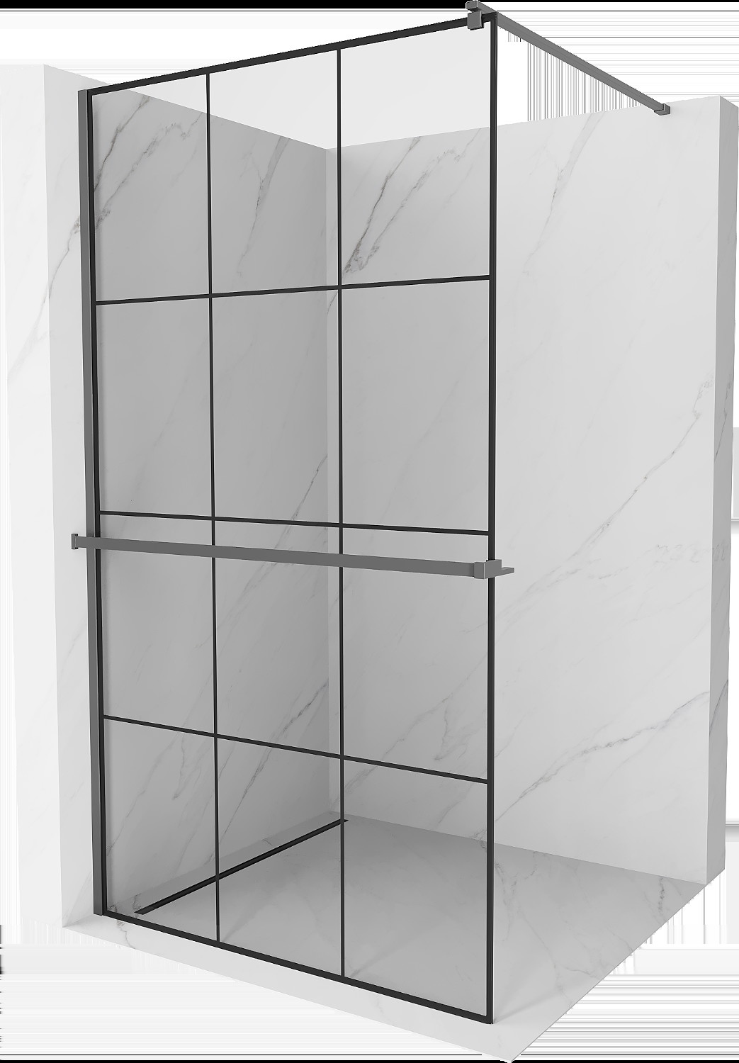 Mexen Kioto+ zuhanyfal polccal Walk-in 110 x 200 cm, fekete minta, gun metal - 800-110-121-95-77