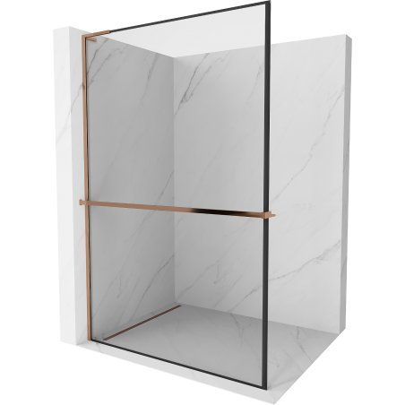 Mexen Kioto+ L zuhanyfal Walk-in polccal 100 x 200 cm, fekete minta, rózsaarany