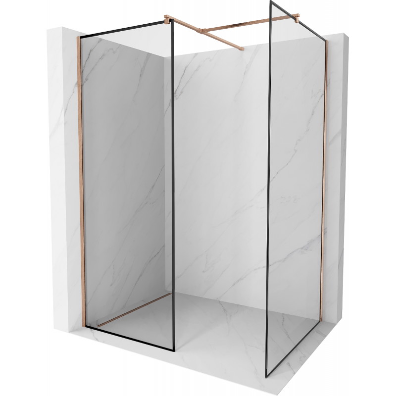 Mexen Kioto Walk-in zuhanyfal 90 x 80 cm, fekete minta, kefélt réz - 800-090-202-65-70-080