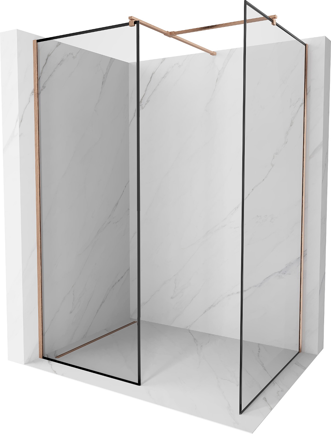 Mexen Kioto Walk-in zuhanyfal 90 x 80 cm, fekete minta, kefélt réz - 800-090-202-65-70-080