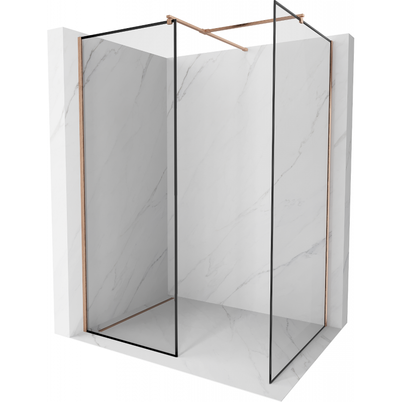 Mexen Kioto Walk-in zuhanyfal 120 x 110 cm, fekete minta, csiszolt réz - 800-120-202-65-70-110