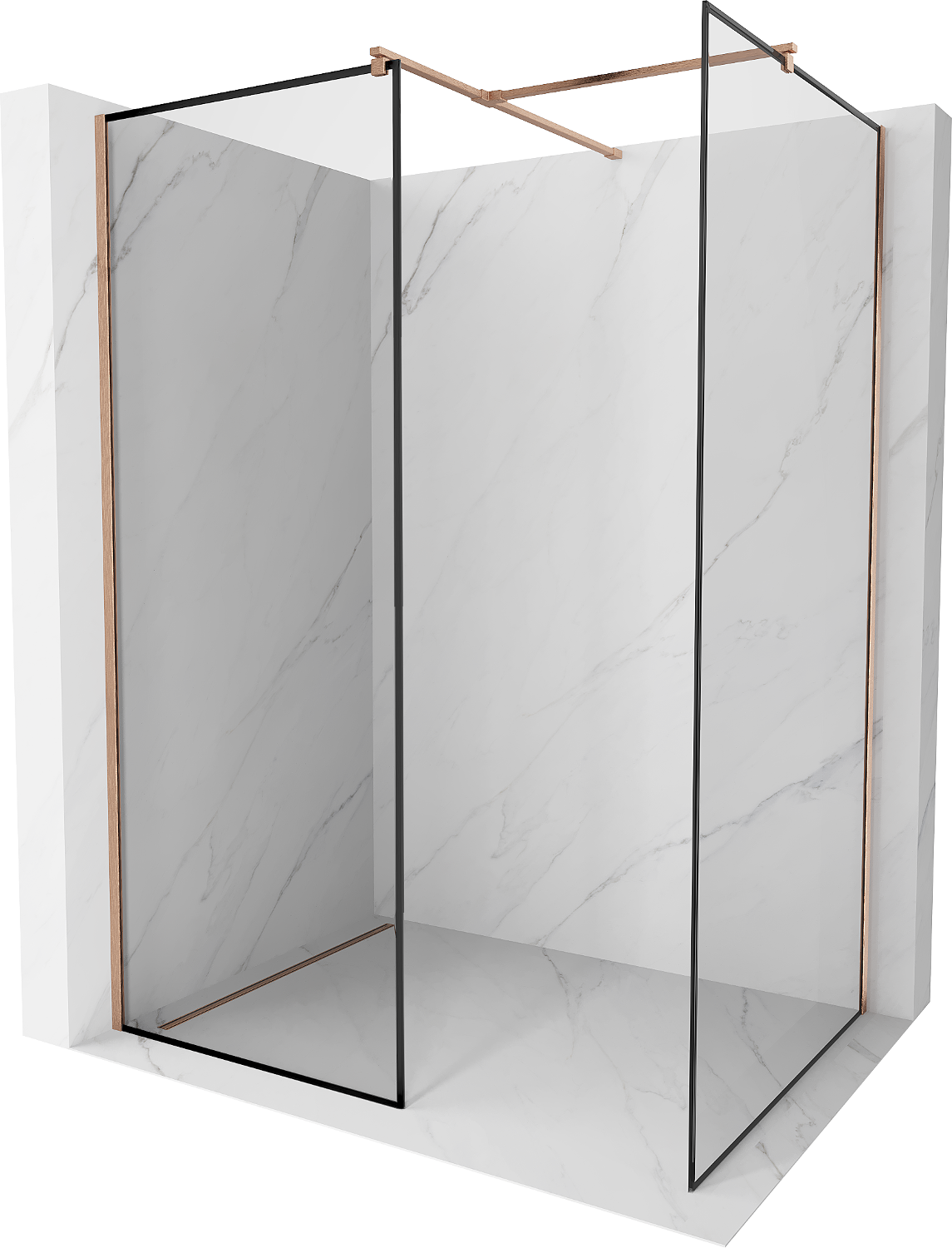 Mexen Kioto Walk-in zuhanyfal 140 x 110 cm, fekete mintázat, bronz kefélt - 800-140-202-65-70-110