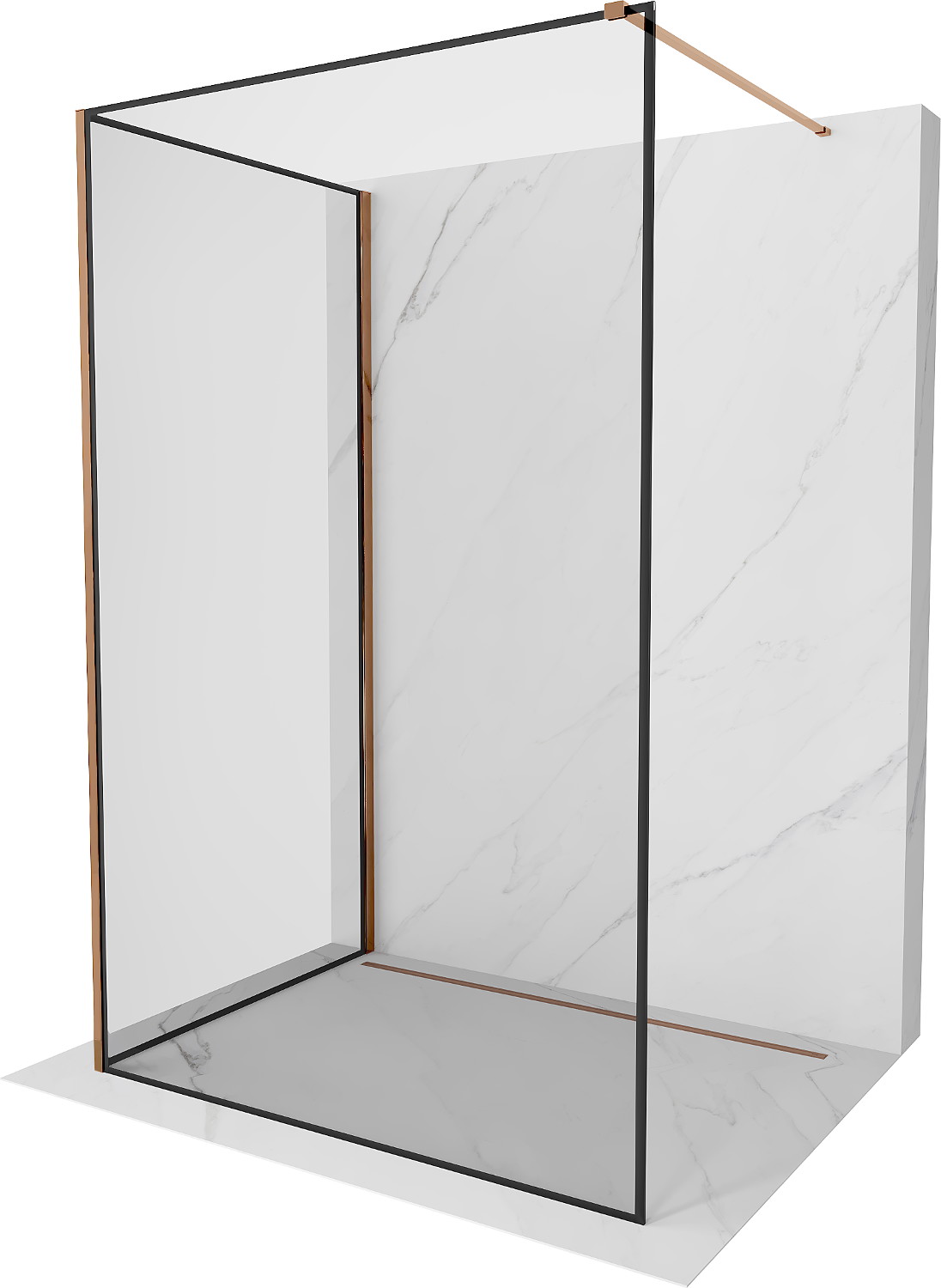 Mexen Kioto Walk-in zuhanyfal 100 x 80 cm, fekete minta, rózsaarany - 800-100-212-60-70-080