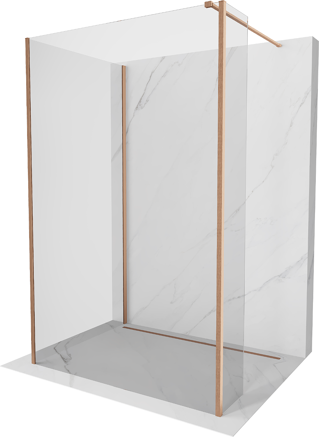 Mexen Kioto Walk-in zuhanyfal 125 x 80 x 30 cm, átlátszó, kefélt réz - 800-125-080-221-65-00-030