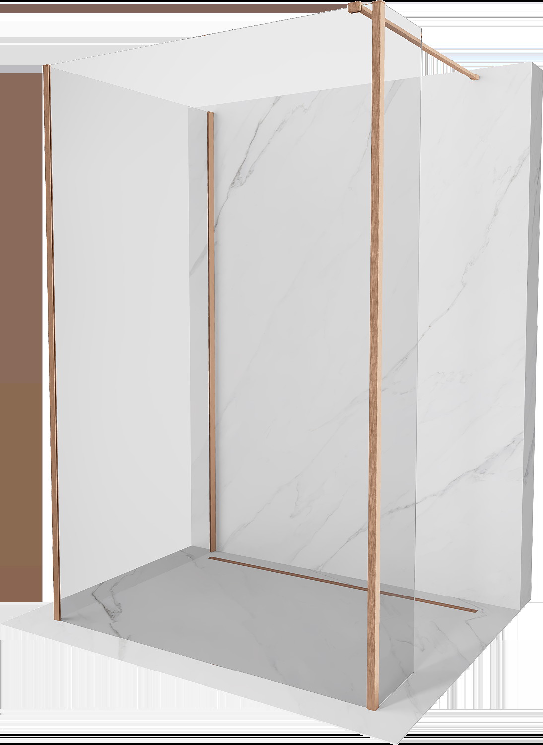 Mexen Kioto Walk-in zuhanyfal 130 x 115 x 30 cm, átlátszó, kefélt réz - 800-130-115-221-65-00-030