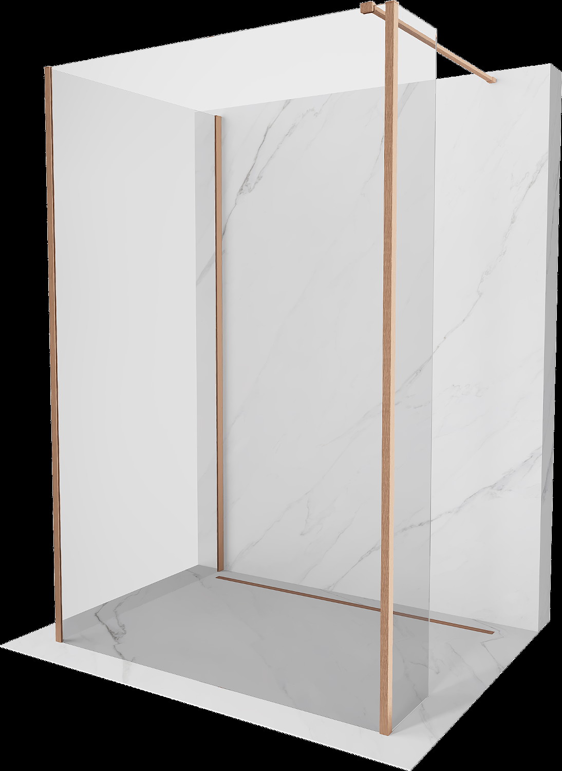 Mexen Kioto walk-in zuhanyfal 90 x 80 x 40 cm, áttetsző, brushed copper - 800-090-080-221-65-00-040