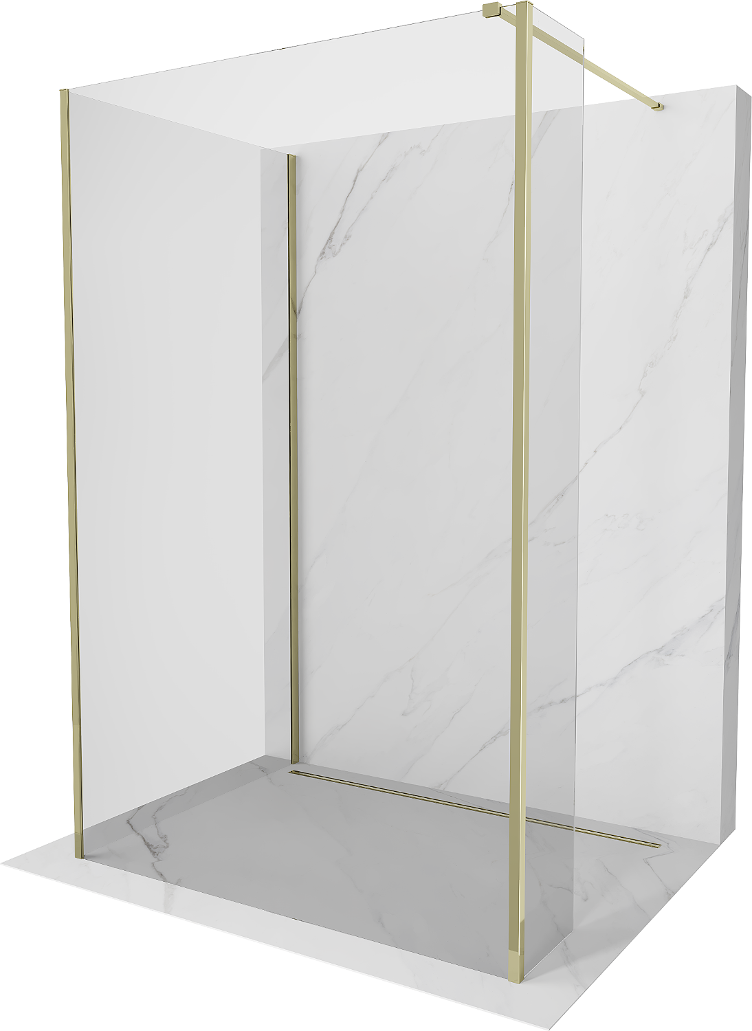 Mexen Kioto Walk-in zuhanyfal 135 x 80 x 30 cm, áttetsző, arany - 800-135-080-221-50-00-030