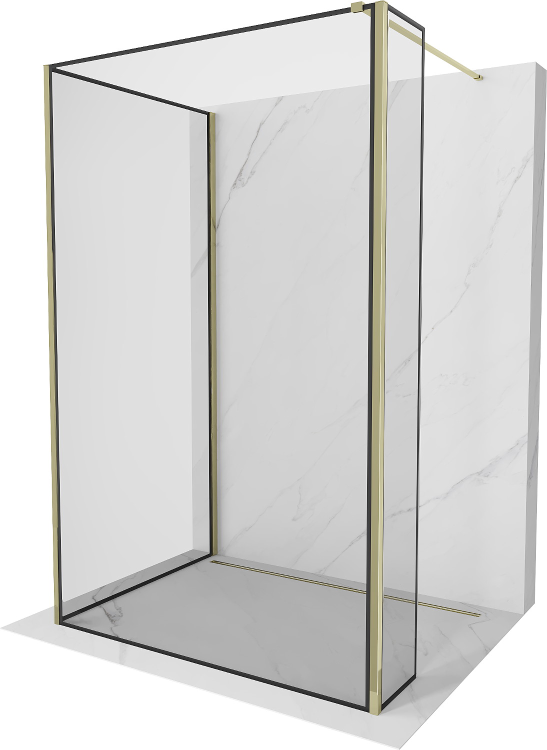 Mexen Kioto Walk-in zuhanyfal 100 x 80 x 30 cm, fekete mintás, arany - 800-100-080-221-50-70-030