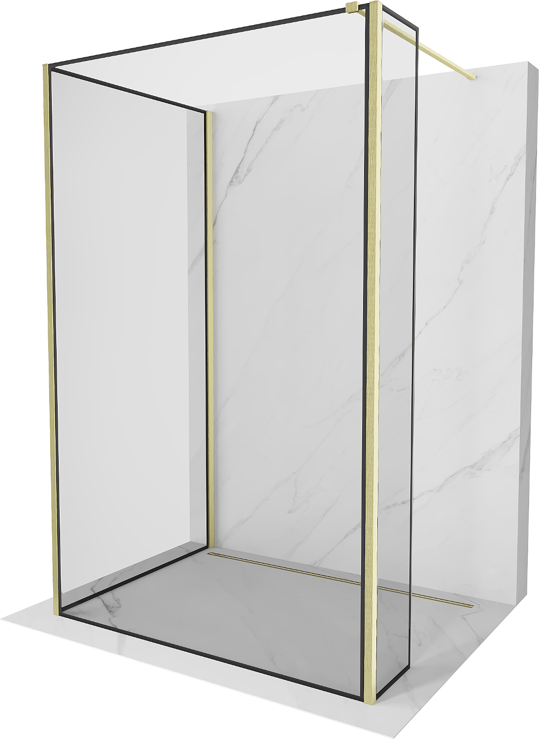 Mexen Kioto Walk-in zuhanyfal 100 x 80 x 30 cm, fekete mintás, arany csiszolt - 800-100-080-221-55-70-030