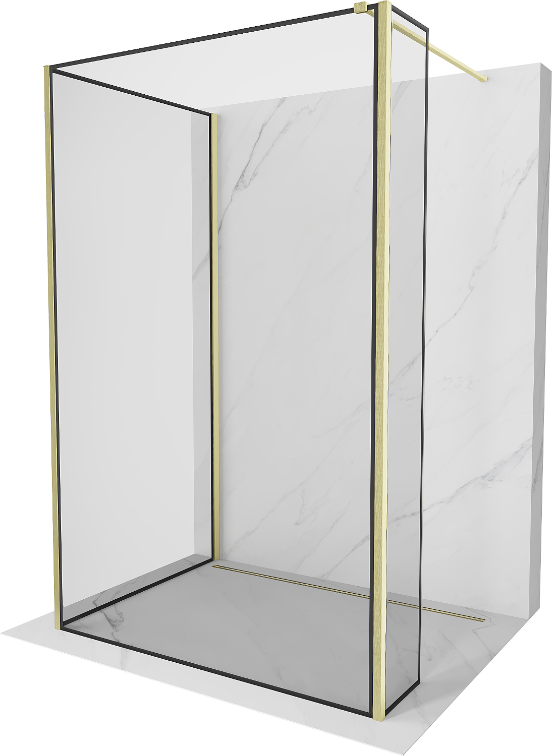 Mexen Kioto Walk-in zuhanyfal 110 x 110 x 40 cm, fekete minta, arany kefélt - 800-110-110-221-55-70-040