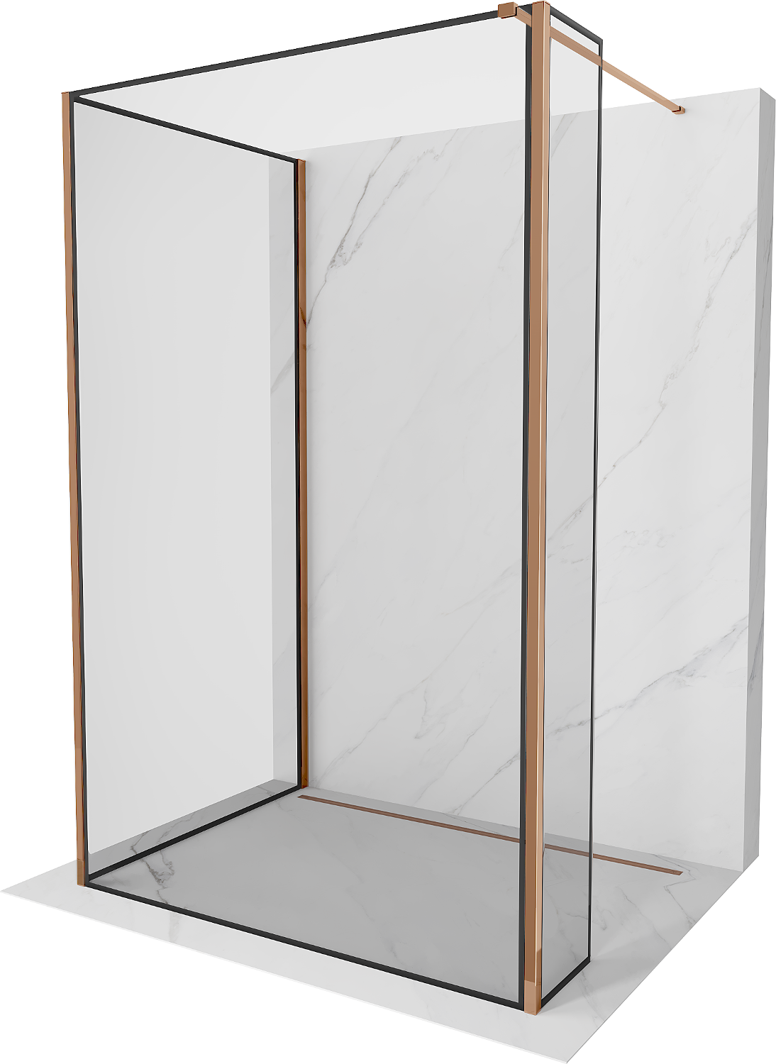 Mexen Kioto Walk-in zuhanyfal 100 x 80 x 30 cm, fekete minta, rose gold - 800-100-080-221-60-70-030