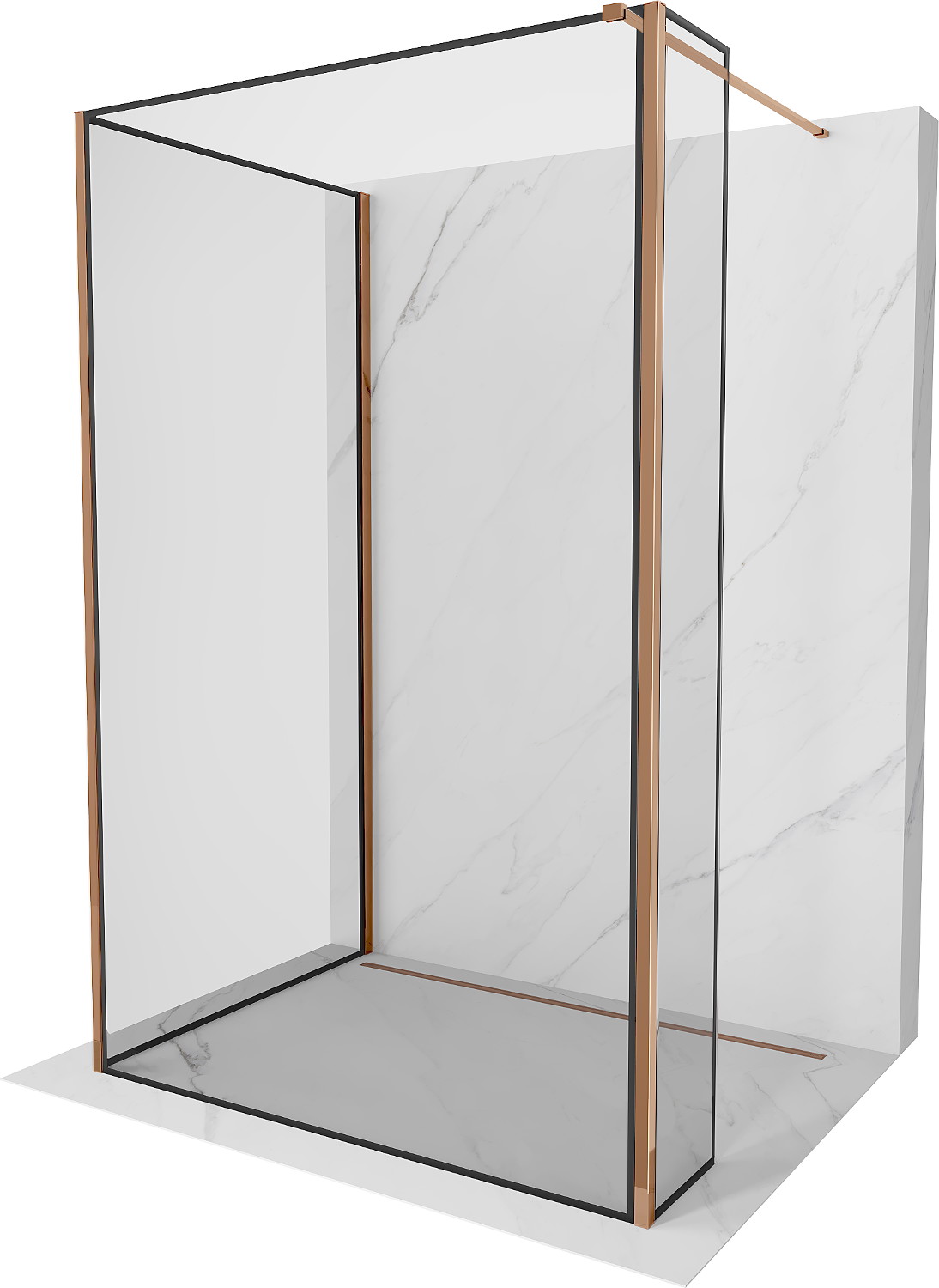 Mexen Kioto Walk-in zuhanyfal 90 x 80 x 30 cm, fekete mintás, rózsaszín arany - 800-090-080-221-60-70-030