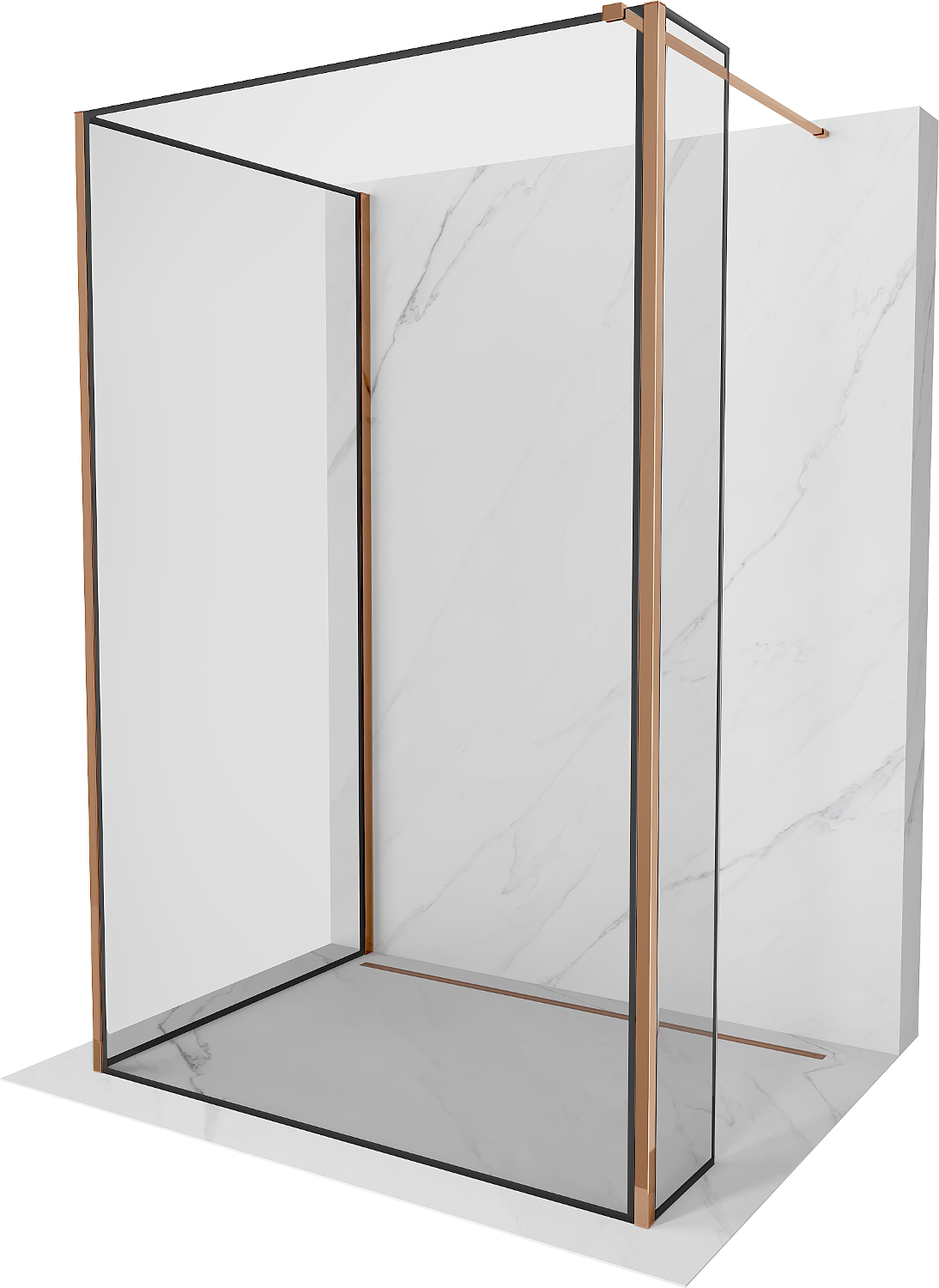 Mexen Kioto Walk-in zuhanyfal 140 x 110 x 30 cm, fekete minta, rózsaszín arany - 800-140-110-221-60-70-030