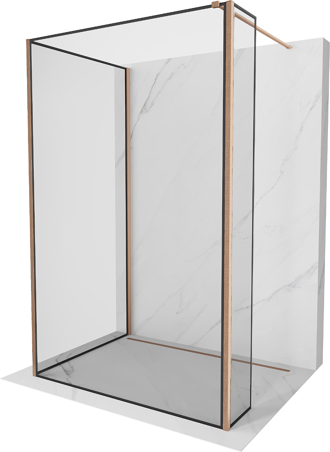 Mexen Kioto Walk-in zuhanyfal 140 x 70 x 30 cm, fekete minta, antikolt sárgaréz - 800-140-070-221-65-70-030