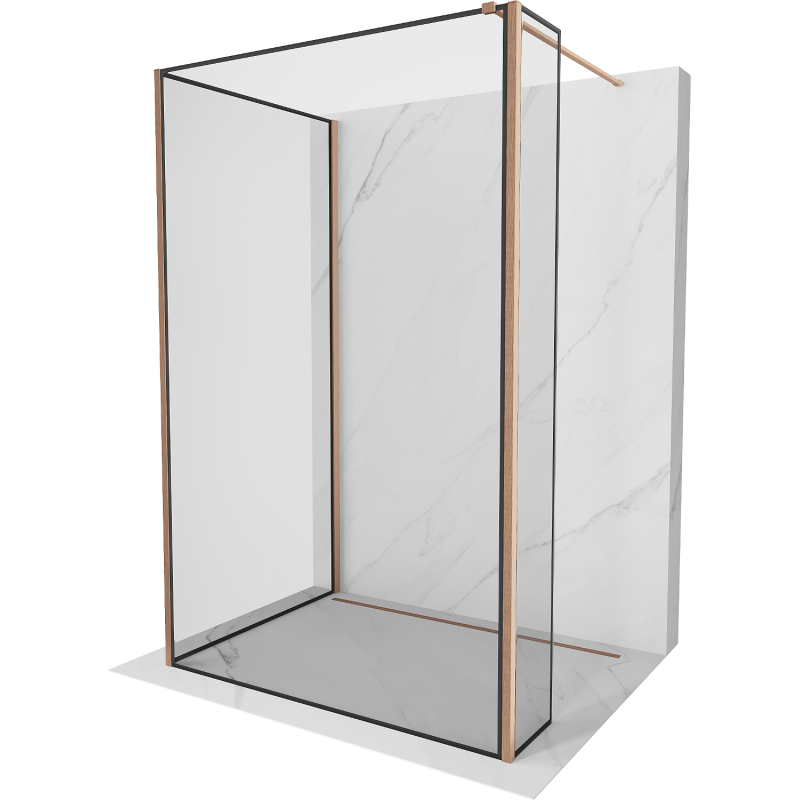 Mexen Kioto Walk-in zuhanyfal 140 x 110 x 30 cm, fekete mintás, kefélt réz - 800-140-110-221-65-70-030