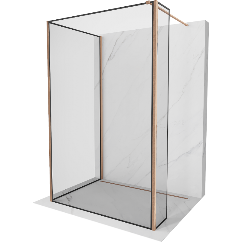 Mexen Kioto Walk-in zuhanyfal 90 x 80 x 40 cm, fekete minta, polírozott réz - 800-090-080-221-65-70-040