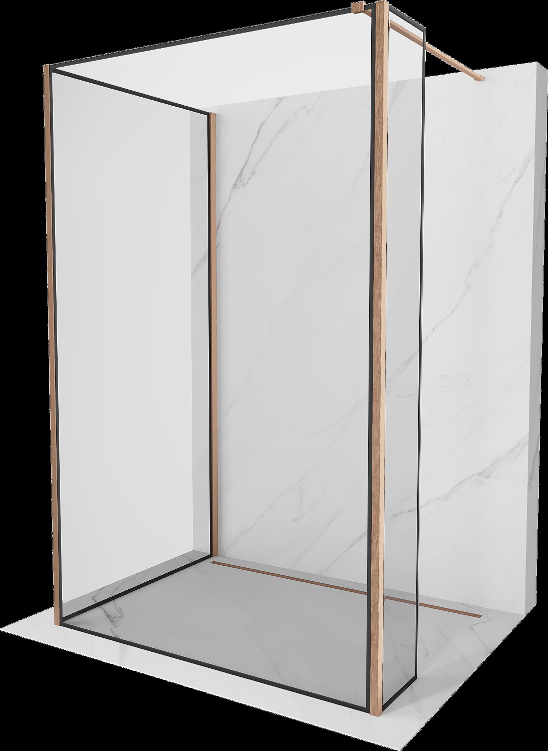 Mexen Kioto Walk-in zuhanyfal 100 x 80 x 40 cm, fekete minta, fényes réz - 800-100-080-221-65-70-040