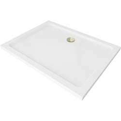 Mexen Flat téglalap alakú slim zuhanytálca  90 x 80 cm, Fehér, szifon Arany - 40108090G