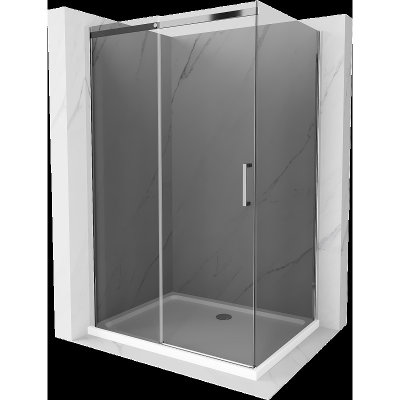 Mexen Omega tolóajtós zuhanykabin 110 x 80 cm, Sötétszürke, Króm + zuhanytálca Flat, bialy - 825-110-080-01-40-4010